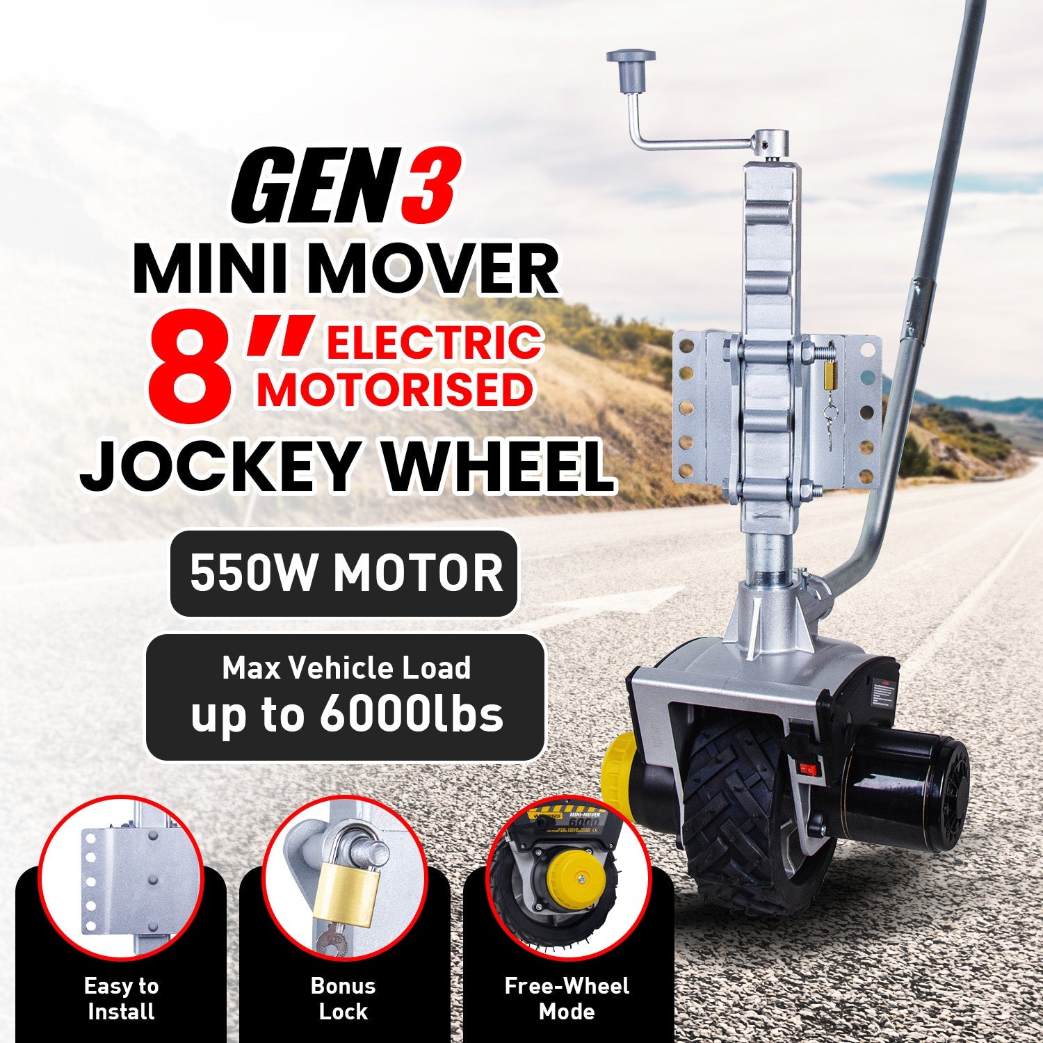 NNEDPE Gen3 Mini Mover 12V 550W Electric Motorised Jockey Wheel