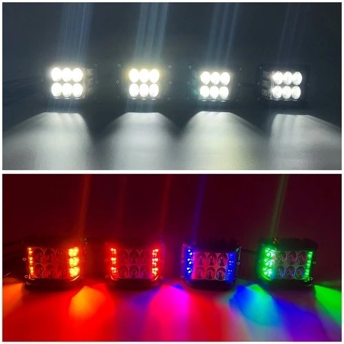1 Slim Dual Color Light Bar Sync with 4 Packs 3.75" side shooter ditch LED Pods